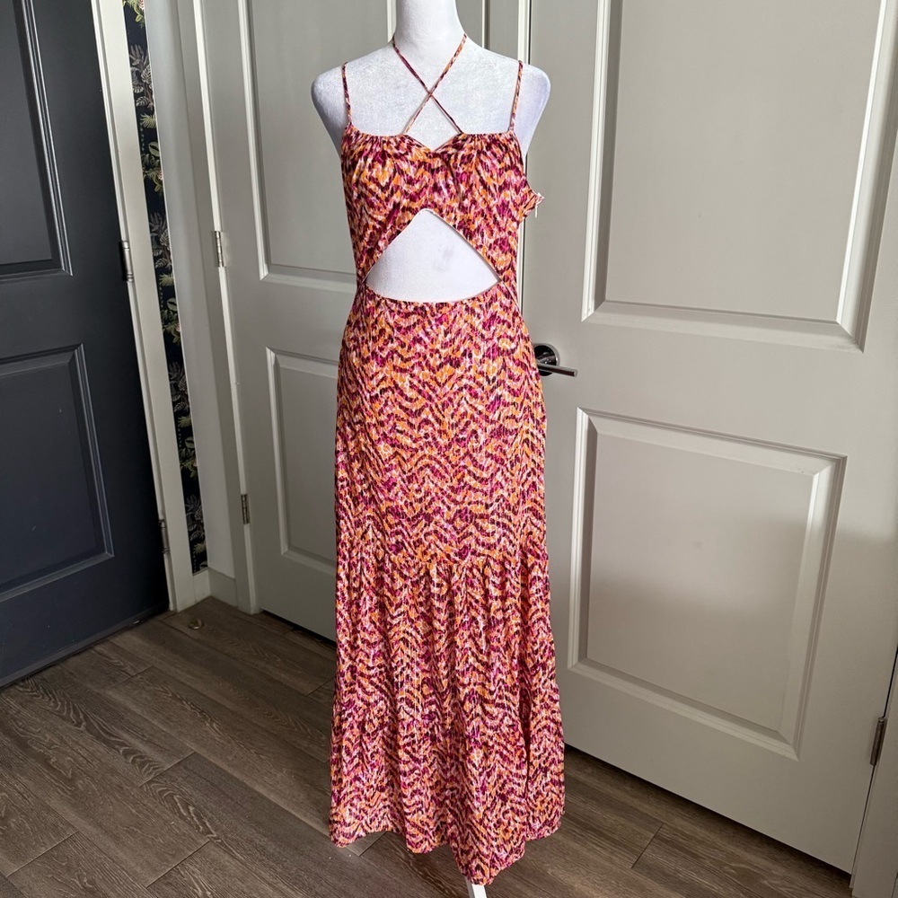 Bar III Multicolored Maxi Sundress with Cut-out and Smocked Back Size M